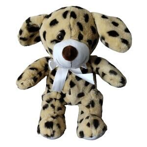 Rhode Island Novelty Tan Spotted Puppy Dog Plush White Bow Stuffed Animal